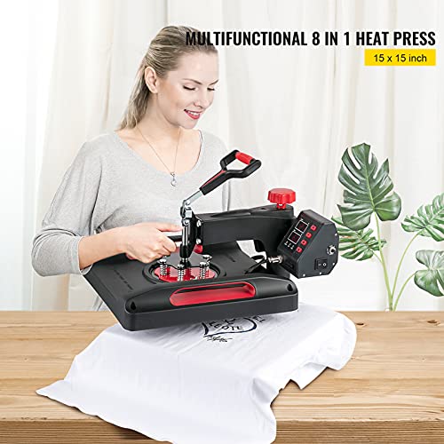 VEVOR Heat Press Machine 8in1 Combo 15x15 Inch 360° Swing Away Digital
