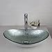 Yanksmark Silver Color Glass Wash Bowl Vessel Sink & Chrome Bathroom Faucet Finish Combo Set Come With Pop Up Drain