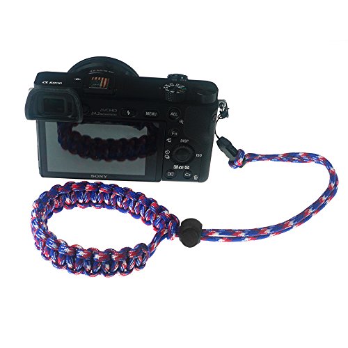 FoRapid Braided 550 Paracord Adjustable Camera Wrist Strap /Bracelet Quick Release Connector fits all camera lugs for Mirrorless Compact System DSLR Cameras, Binoculars - Red/Blue/White