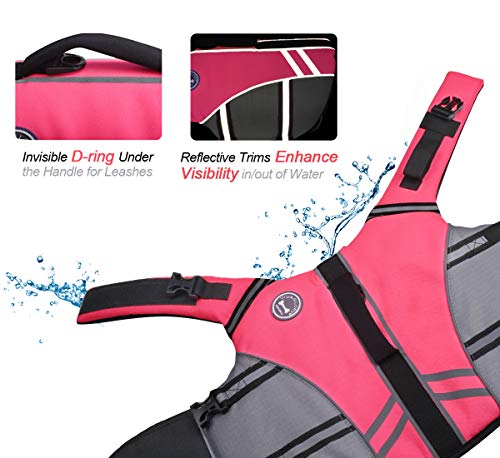 VIVAGLORY New Sports Style Ripstop Dog Life Jacket with Superior Buoyancy & Rescue Handle, Bright Pink, L VIVAGLORY New Sports Style Ripstop Dog Life Jacket with Superior Buoyancy & Rescue Handle, Bright Pink, L