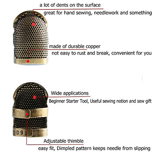 4 Pieces Sewing Thimble, Metal Copper Sewing Thimble Finger Protector Adjustable Finger Shield Ring Fingertip Thimble Sewing Quilting Craft Accessories DIY Sewing Tools(2 Small + 2 Medium)