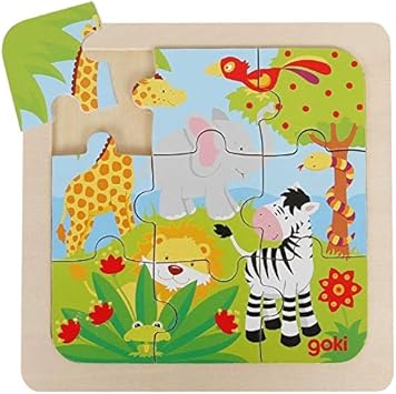 Goki Juego de Mesa Puzzle Madera 9 Piezas Grandes Modelo Selva Primera Infancia Niños +2 años: Amazon.es: Juguetes y juegos