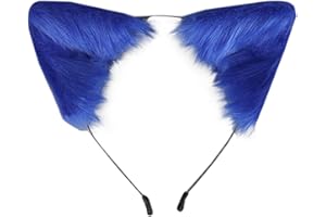 VIGVAN Fox Wolf Ears Animal Cosplay Cat Cosplay Accessories for Halloween (Blue)