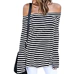 ZJCT Women's Off Shoulder Belled Long Sleeves Striped Shirts Casual Juniors Top