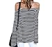 Womens Sexy Off The Shoulder Tops Long Sleeve Shirts Striped Juniors Casual Tops BlackStriped M