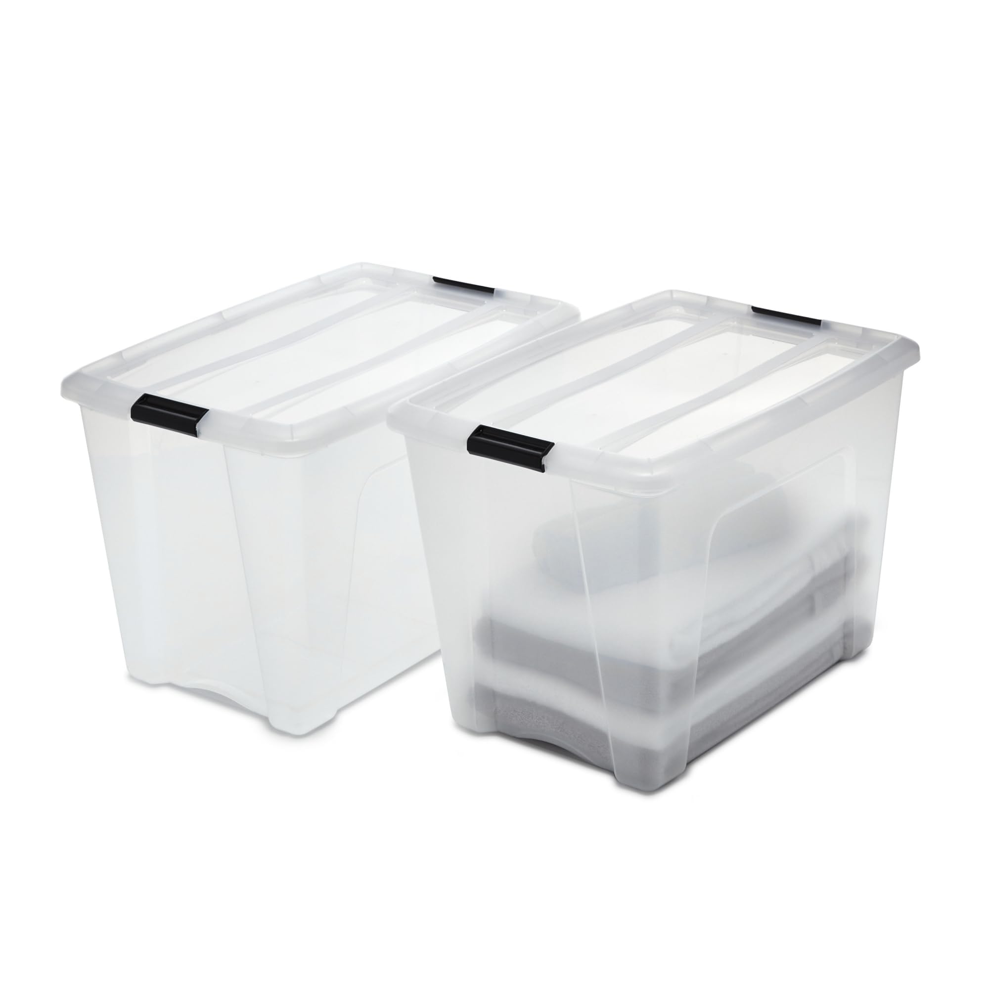Iris Ohyama, Set of 2, Storage boxes, 60 L, with snap closure, stackable, living room, bedroom, garage - Current Top Box NTB-60 - Transparent