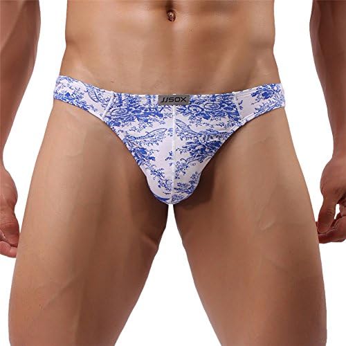 YouBin Sexy Men Modal Thongs Low Waist Blue and White Porcelain Pattern Underwear(XL)