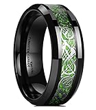 King Will Dragon Men's 8mm Green Carbon Fiber Silver Celtic Dragon Tungsten Carbide Ring Comfort Fit Wedding Band