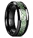 King Will DRAGON Men's 8mm Green Carbon Fiber Silver Celtic Dragon Tungsten Carbide Ring Comfort Fit Wedding Band