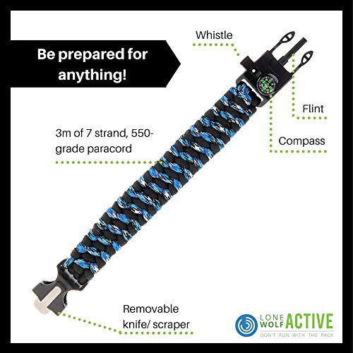 image for Lone Wolf Active Paracord Survival Bracelet - Compass, Whistle, Flint 