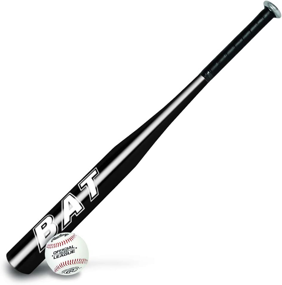 BodyRip Steel Alloy Softball Baseball Bat with Rawlings 9” Ball | Full Size, Lightweight, Anti-slip Rubber Grip, Wear-Resistant | Sport, Fitness, Training, Youth, Adult | Black 28 Inches