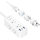 European Travel Plug Adapter, Olcorife Universal Travel Adapter for EU UK US AUS, 6 Outlets 3 USB Ports with 5ft Extension Co