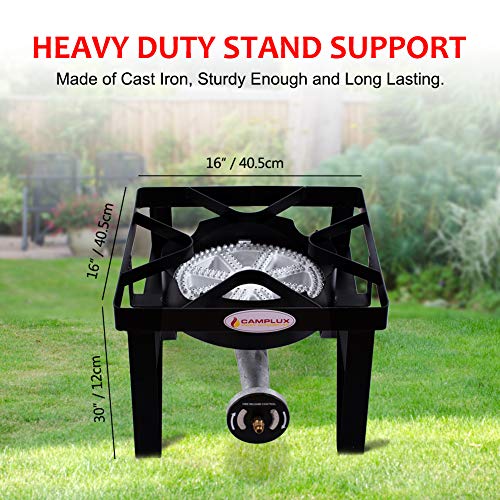 Camplux JK-SS21 Outdoor Camp Stove 200,000 BTU Propane Gas Single Burner Cast Iron Gas Cooker with Stand, Adjustable 0-20PSI CSA Listed Regulator & Hose for Beer Brewing & Turkey Fry - Thumbnail 3
