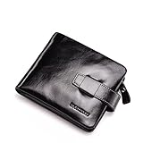 Teemzone Genuine Leather Oil Wax Bifold Wallet Card Case Cash Receipt Holder Organizer (Horizontal black)