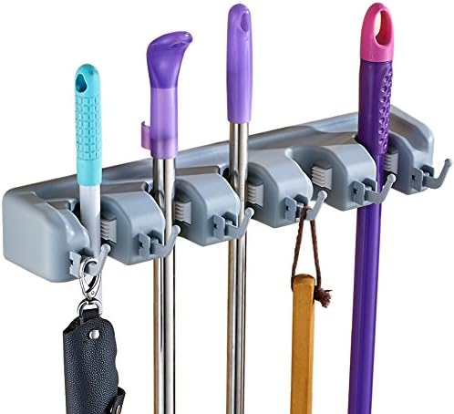 Mop and Broom Holder Wall Mounted Tool Storage Garage Organizer Multifunctional Rack for Toilets Balcony Garden Kitchen