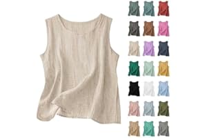 Womens Tank Top Cotton Linen Sleeveless Summer Casual Loose Shirts 2026 Hawaiian Boho Crew Neck Gauze Basic Camisole