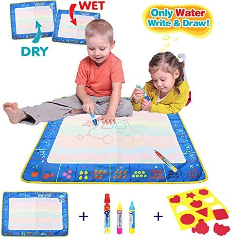 Water Doodle Magic Mats/Water Drawing Painting Mat For Kids (31.4in x 23.6in)with Colours,CJbrother Water Drawing Mat Child Painting Play Learning Magic Water Doodle Painting Pen With 3 Doodle Painting Pens and 1 EVA Graphic