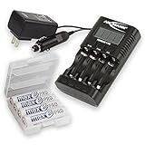 ANSMANN Powerline 4 Pro AAA & AA Battery Charger with LCD-Display, Capacity Test & Discharge function for AAA, AA Batteries and USB-Devices + 4-Pack MaxE Pro AA Rechargeable Batteries