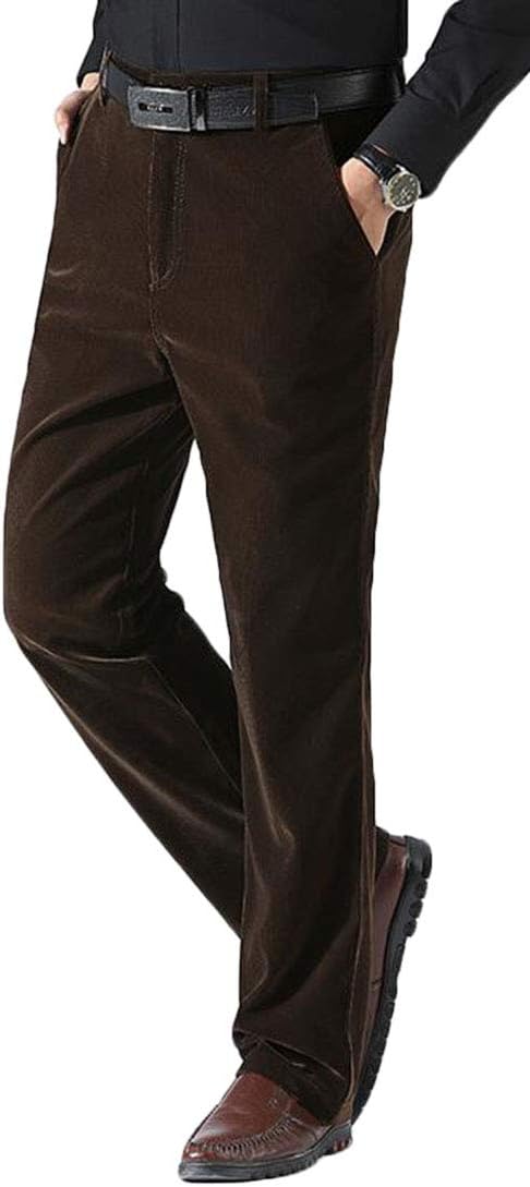 WNSY Men Slim Fit Corduroy Cotton Trouser Pants Hidden Extra Waistband
