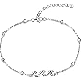 Rnivida 925 Sterling Silver Anklet for Women, Dainty Cross, Evil Eye, Anchor, Wave Beads Chain Ankle Bracelet