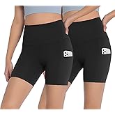 Seitop 2 Pack High Waist Yoga Shorts for Women's Biker Shorts Gym Athletic Workout Running Shorts with Pockets