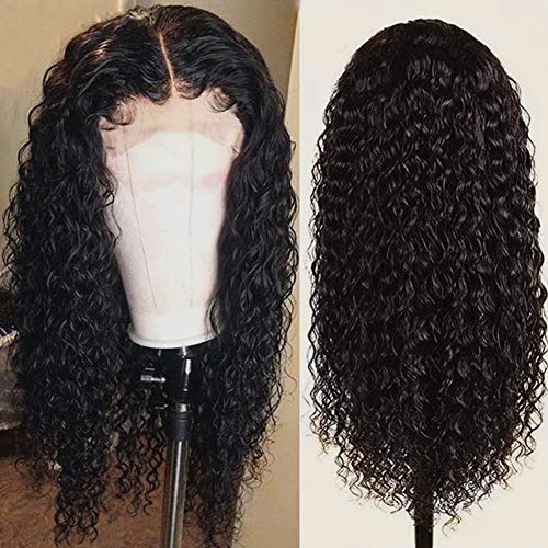 Human-Hair-Water-Wave-Lace-Front-Wig-Brazilian-Virgin-Remy-Hair-Wig-with-Baby-Hair-134-Ear-to-Ear-Curly-Wig-Glueless-Lace-Frontal-Wigs-Free-Part-Natural-Hairline18-Inch-Natural-Color