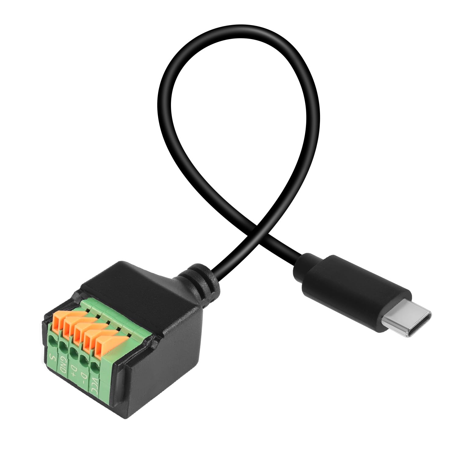 QIANRENON USB C Quick Connect Solderless Connector Plug Type C 2.0 Male to 5Pin Crimp Terminal Cable Adapter, Sprung Terminal Breakout Board, 480Mbps 5V2A, for Repair/DIY, 30cm/11.8in