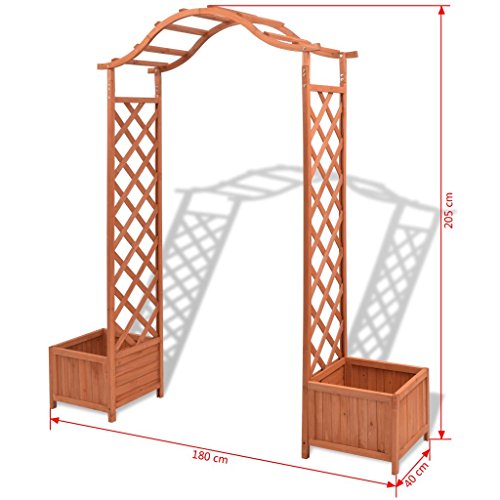 mewmewcat Rose Arch with 2 Planters, Solid Wood Pergola Waterproof Outdoor Garden Party Wedding Supplies 70.9"x15.7"x80.7"