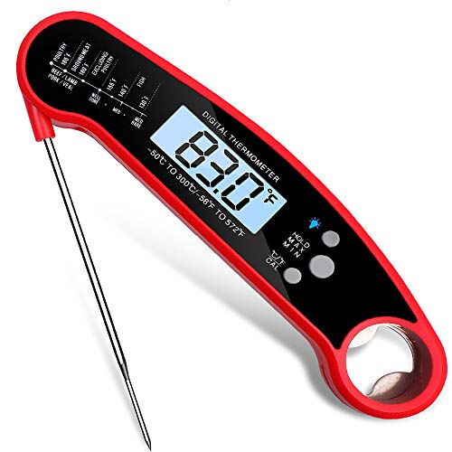 Digital Instant Read Meat Food Thermometer With Waterproof- Bottle Opener And Magnetic |Backlight And Calibration| Wireless And Ultra Fast For Cooking, BBQ, Grill, Candy Meat Temperature and More