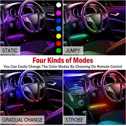 Car LED Strip Light, EJ's SUPER CAR 4pcs 36 LED DC 12V Multicolor Music Car Interior Light LED Under Dash Lighting Kit with Sound Active Function and Wireless Remote Control, Car Charger Included