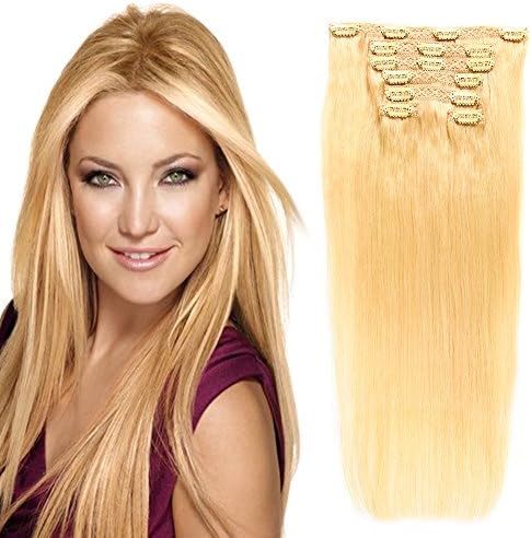 Clip In Hair Extensions Straight for Women Bleach Blonde(#613) 7pieces 80grams/2.82oz (18", #613)