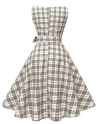 Hanpceirs Women's Boatneck Sleeveless Swing Vintage 1950s Cocktail Dress Beigeplaid, XS(fit US 0-2) - Thumbnail 2