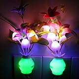 Taozi 2 PCS Kids Night Light Bathroom Kitchen Bedside Wall Light Lamp Color Changing Plug In LED Mushroom Flower Nightlight (Cream)