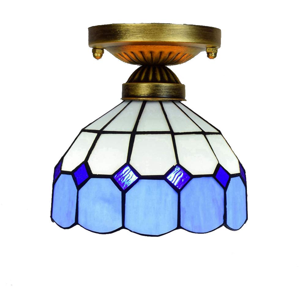 Tiffany Style Ceiling Fixture Retro With Stained Glass Shade