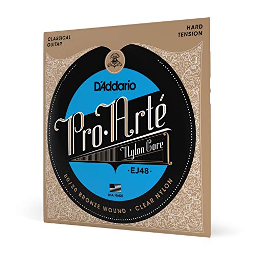 DAddario Guitar Strings - Pro-Arte Classical Guitar Strings - EJ48 - Nylon Guitar Strings - 80/20 Bronze Wound, Nylon Core - Hard Tension