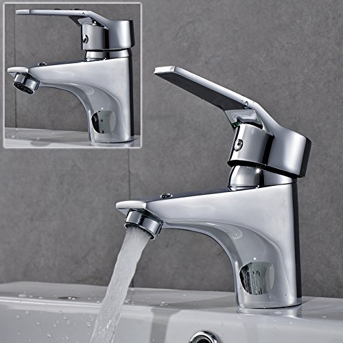 FChome Bathroom Sink Faucet Basin Faucets Brass Single Hole Mixe Tap Deck Mounted, Polished Chrome