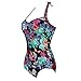 Roybens 50s Women Retro Floral Skull One Piece Swimsuit Pin Up Monokinis Swimwear