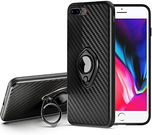 Xianan iPhone 8 Plus Case, Ring Holder Kickstand, Dretal Carbon Fiber Shock Resistant Brushed Texture Soft TPU Phone case Anti-fingerprint Flexible Full-body Protective, Cover for iPhone 8 Plus