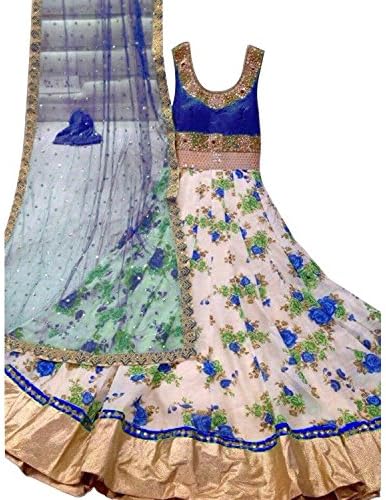 Slocky Women's Fancy Wedding Lehenga Choli With Dupatta Free Size Blue
