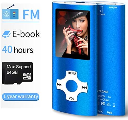 Mymahdi MP3/MP4 Portable Player,1.8 Inch LCD Screen and Micro SDHC Card Slot,Max Support 128GB Micro SD TF Card,Darkblue