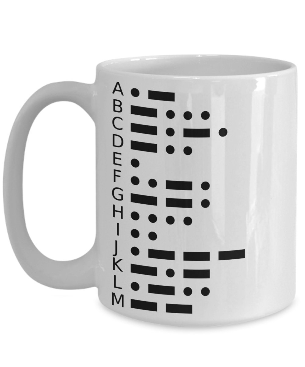 Learn Morse Code - Premium 11 or 15oz Ceramic Coffee Mug - Morse Alphabet, Cryptanalysis, Cryptography - Gift For Amateur/Ham Radio Club