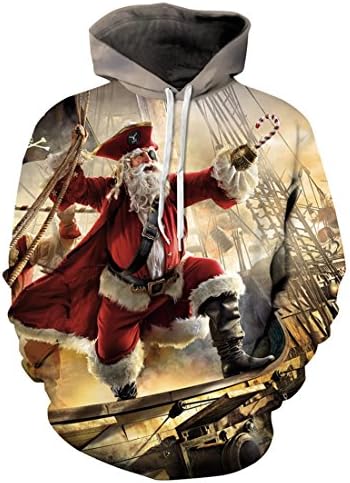 Auremore 3D Chirstmas Realated Printed Hooded Sweatshirt For Unisex,pirate,L/XL