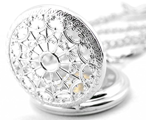Infinite U Heart Shape Silver Spider Web Hollow Skeleton Steel Mechanical Movement Pocket Watch