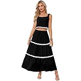 Bichingda Womens 2025 Summer Two Piece Vacation Beach Outfits Dressy Sleeveless Cropped Tank Tops and Long Maxi Skirt Sets