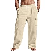 TRFIC Mens Casual Cargo Pants Summer Vacation Lightweight Drawstring Pants Elastic Waist Beach Yoga Trousers with Pockets