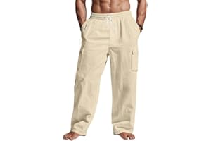 TRFIC Mens Casual Cargo Pants Summer Vacation Lightweight Drawstring Pants Elastic Waist Beach Yoga Trousers with Pockets