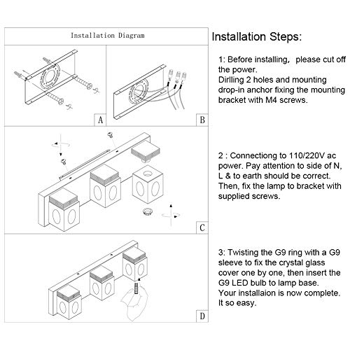 RALBAY LED Modern Bathroom Vanity Lights 3 Lights Crystal Glass