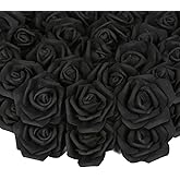 INSUNSIX 200pcs Black Artificial Foam Rose Flower Head, 3-Inch Fake Flower Heads Stemless Flowers for DIY Crafts,Wedding Bouquets Centerpieces Arrangements Party Baby Shower Home Decor (Black)