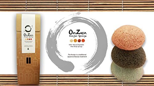 Onzen Konjac Sponge All Natural Japanese Facial Sponge 3 piece (Green tea, Charchoal, Lavender)