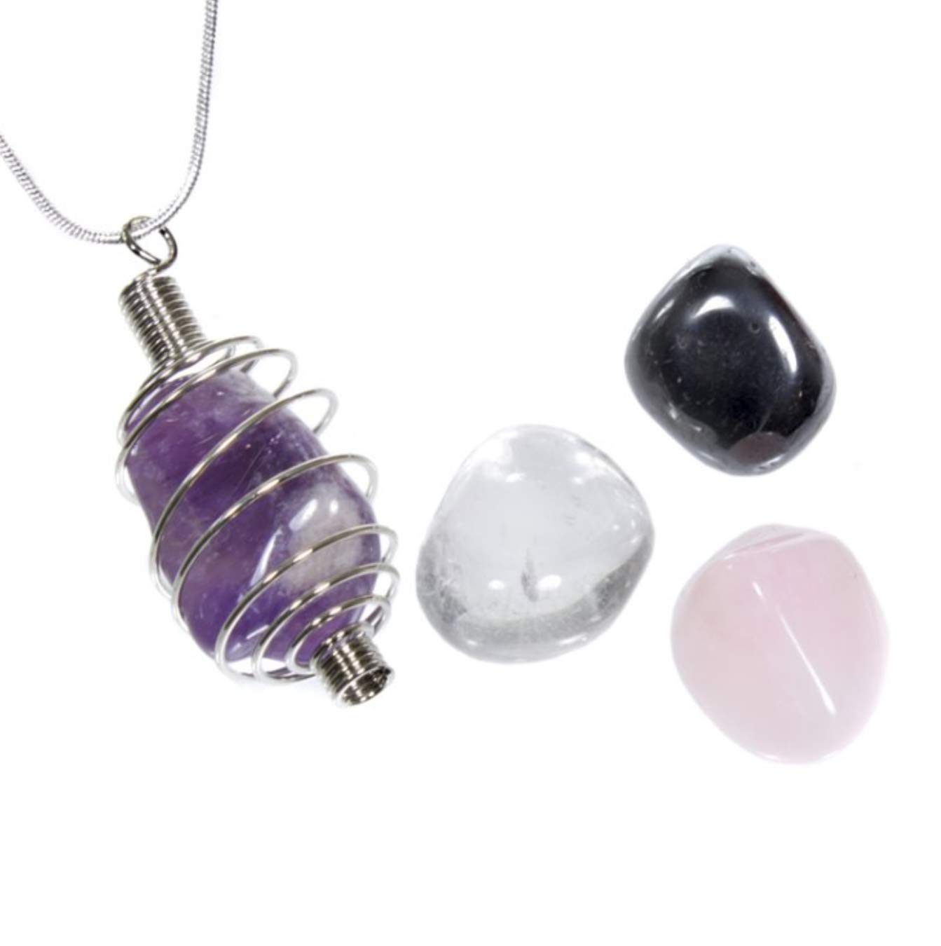 Shanti by Mira' Merkaba Star Tumble Stone Set of Seven - Reiki Set of 4 - Healing Energy Charged Chakra Genuine Gemstone Engraved Crystals (Triple Pendant Kit)